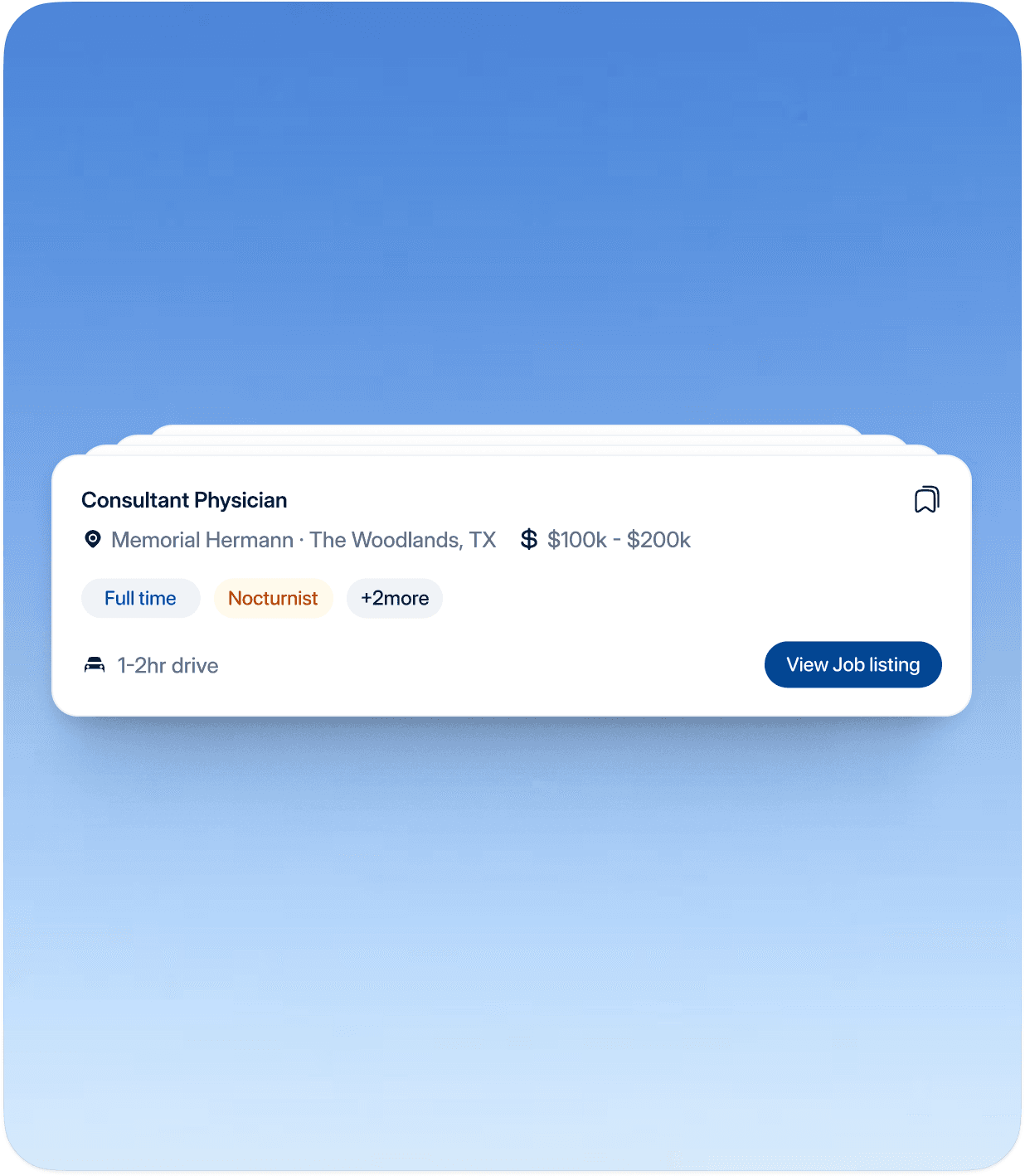 Job Agent match card for a consultant physician role with salary, location, and view listing